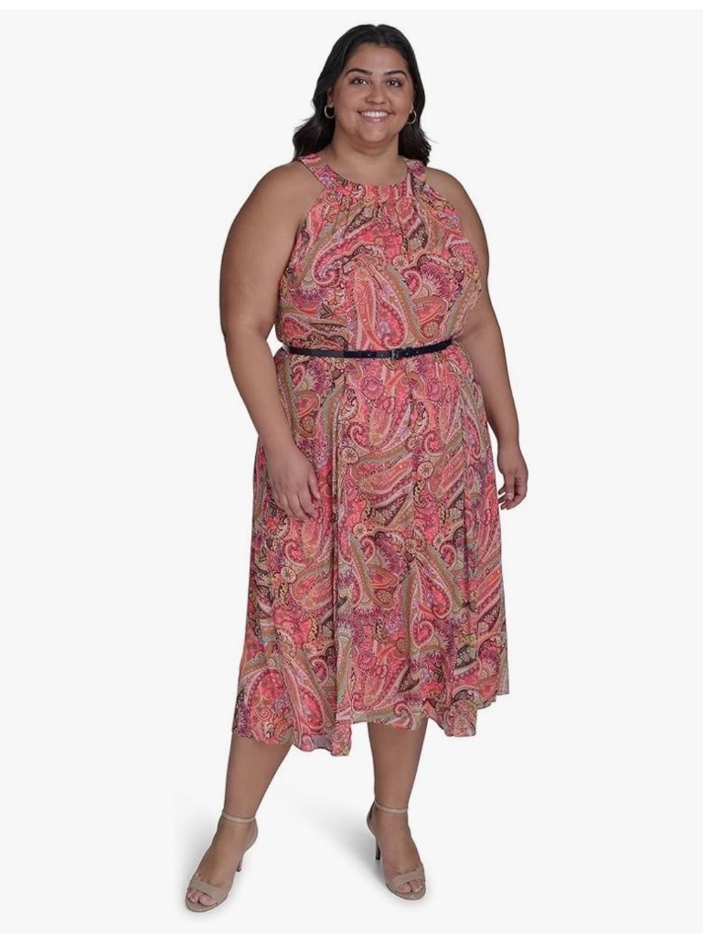 Tommy Hilfiger Damen Coral Pink Paisley Maxi High-Neck Dress-NWT- Sz22W